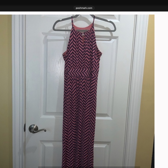 LOFT Petites chevron Stripe Maxi Dress sz SP Sleeveless halter neckline - Picture 8 of 8